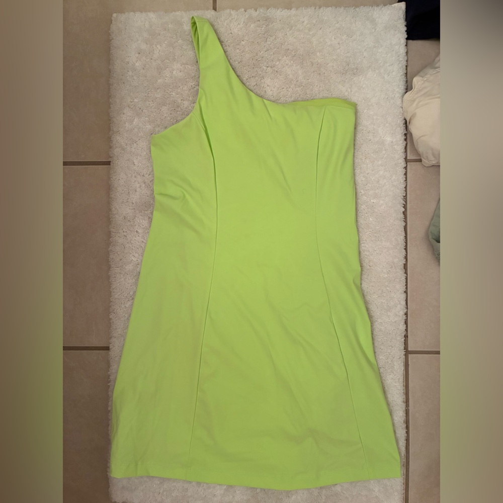 Outdoor Voices One Shoulder Dress in Neon Green